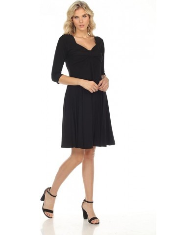 3/4 Sleeve Slimming Missy Plus Size Midi A-Line Cocktail Dress | Empire Waist Evening Party Black $45.32 Dresses