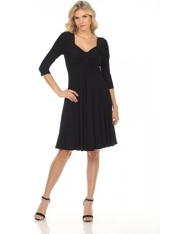 3/4 Sleeve Slimming Missy Plus Size Midi A-Line Cocktail Dress | Empire Waist Evening Party Black $45.32 Dresses