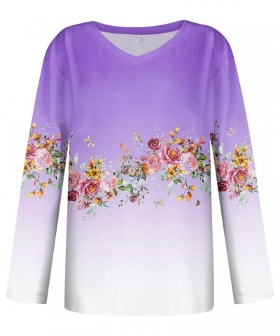 Long Sleeve Shirts for Women Womens Spring Fashion 2024 Going Out Tops Classic Graphic Tees Ladies V Neck Blouses 3-purple $7...