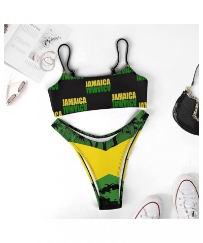 Bikini Sets Jamaica Flag Women's Swimwear Cute Bathing Suit Ruched High Cut Swimsuit Summer M XX-Large Style-1-1 $15.60 Swims...