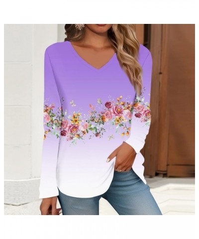 Long Sleeve Shirts for Women Womens Spring Fashion 2024 Going Out Tops Classic Graphic Tees Ladies V Neck Blouses 3-purple $7...