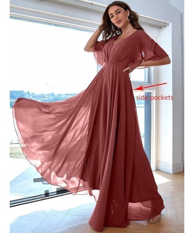 Women Slit Bridesmaid Dresses Batwing Sleeves V Neck Long Chiffon Formal Party Evening Dress with Pocket ABC093 Lemon Yellow ...