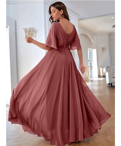 Women Slit Bridesmaid Dresses Batwing Sleeves V Neck Long Chiffon Formal Party Evening Dress with Pocket ABC093 Lemon Yellow ...