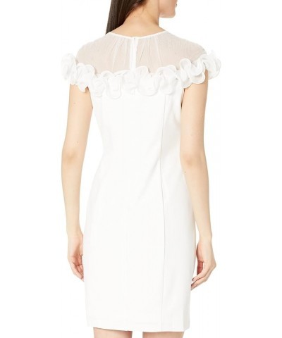 Stretch Knit Crepe Sheath Dress with Illusion Neckline & Ruffle Detail Ivory $24.60 Dresses