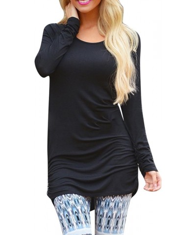 Women's Casual Long Sleeve Slim Ruched Tunic Tshirt Dress to Wear with Leggings 01 - Black $8.40 Tops