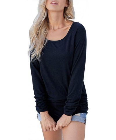 Women's Casual Long Sleeve Slim Ruched Tunic Tshirt Dress to Wear with Leggings 01 - Black $8.40 Tops