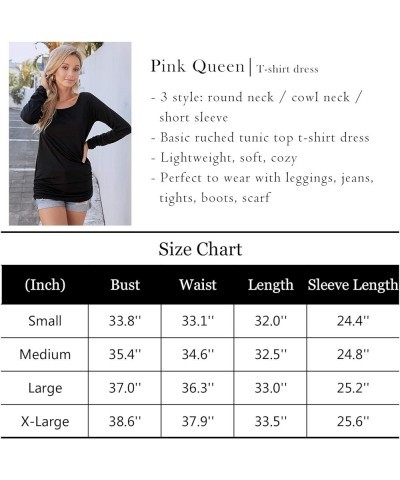 Women's Casual Long Sleeve Slim Ruched Tunic Tshirt Dress to Wear with Leggings 01 - Black $8.40 Tops