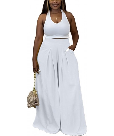 Casual Palazzo Pants for Women Lounge Pants Wide Leg Trousers Women Skirt Pants with Elastic Waistband 9399 White $21.72 Pants