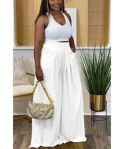 Casual Palazzo Pants for Women Lounge Pants Wide Leg Trousers Women Skirt Pants with Elastic Waistband 9399 White $21.72 Pants