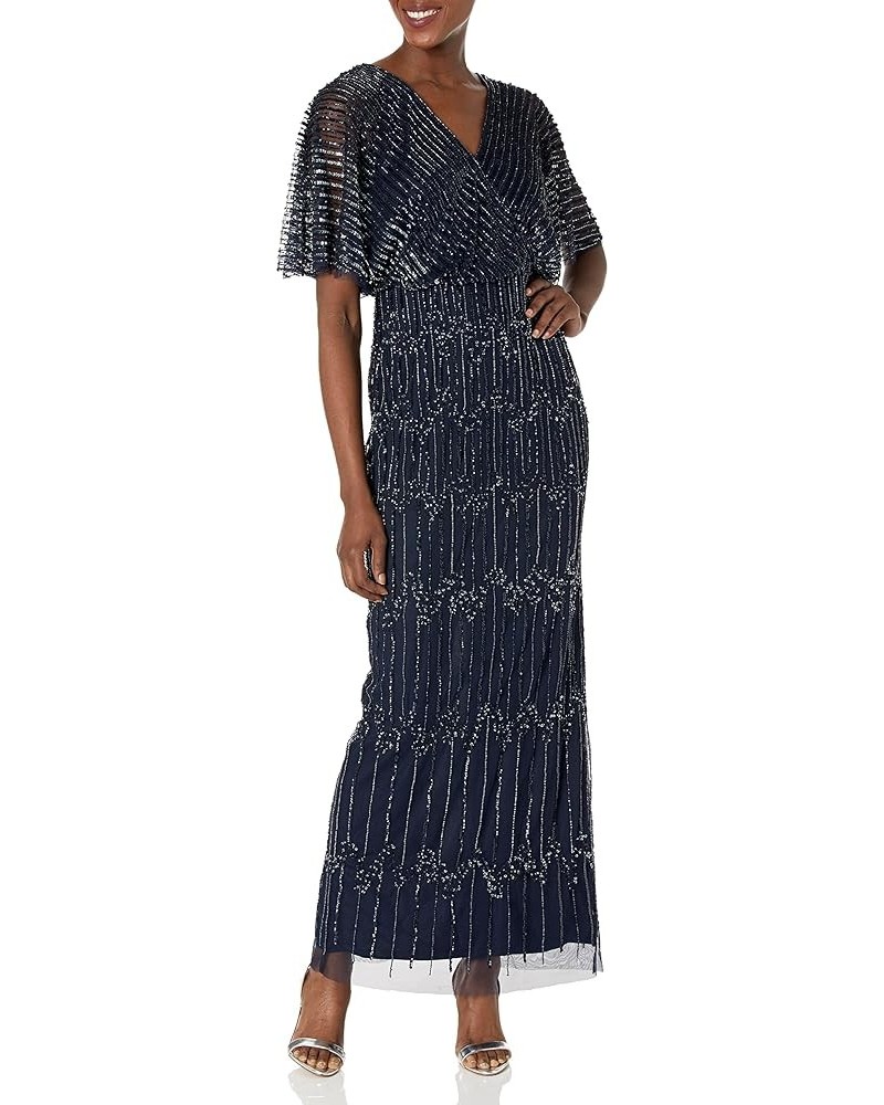 Women's Beaded Surplice Gown Navy/Gunmetal $70.10 Dresses