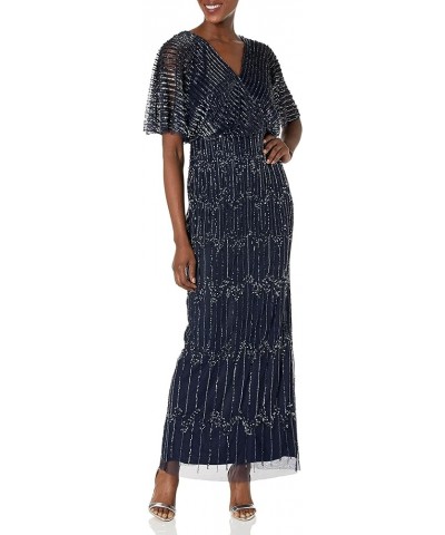 Women's Beaded Surplice Gown Navy/Gunmetal $70.10 Dresses