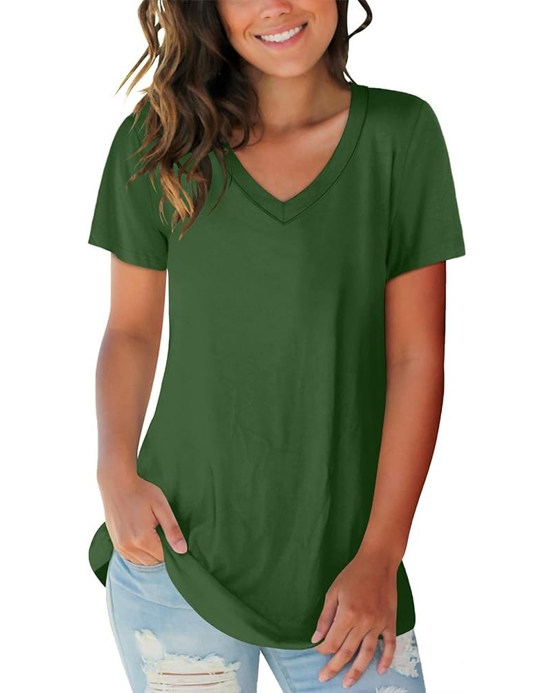 Women's V Neck T Shirts Casual Short Sleeve Summer Basic Tops Tees 06-green $10.19 T-Shirts