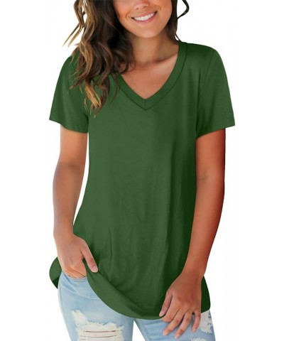 Women's V Neck T Shirts Casual Short Sleeve Summer Basic Tops Tees 06-green $10.19 T-Shirts