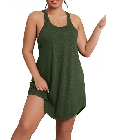 Women's Plus Size Nightgowns Tank Sleep Shirts Racerback Sleeveless Sleepwear Soft Chemise Dress Pure Dark Green $13.24 Sleep...