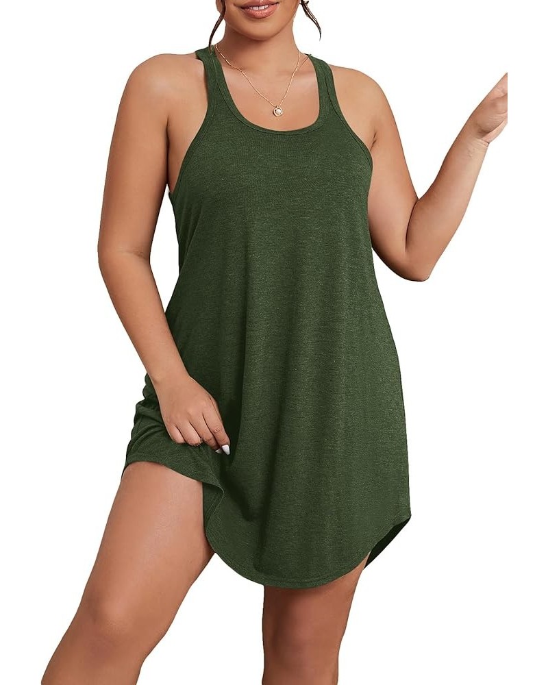 Women's Plus Size Nightgowns Tank Sleep Shirts Racerback Sleeveless Sleepwear Soft Chemise Dress Pure Dark Green $13.24 Sleep...