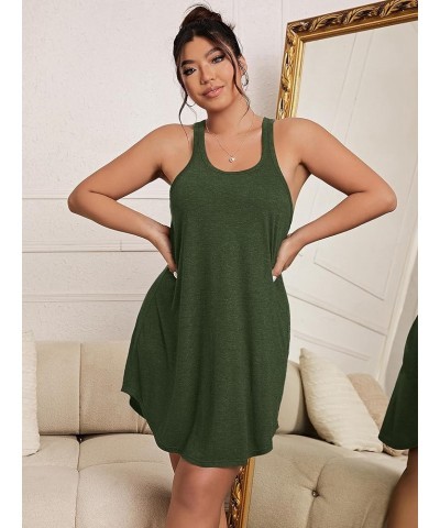 Women's Plus Size Nightgowns Tank Sleep Shirts Racerback Sleeveless Sleepwear Soft Chemise Dress Pure Dark Green $13.24 Sleep...