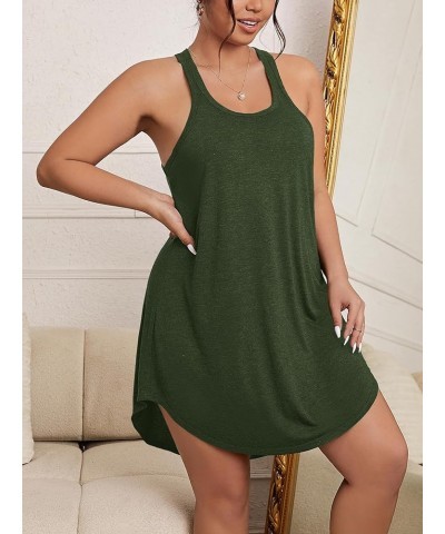 Women's Plus Size Nightgowns Tank Sleep Shirts Racerback Sleeveless Sleepwear Soft Chemise Dress Pure Dark Green $13.24 Sleep...