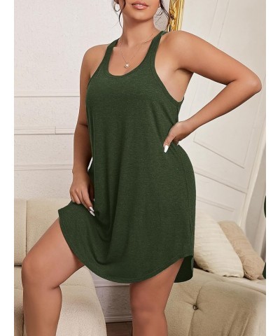 Women's Plus Size Nightgowns Tank Sleep Shirts Racerback Sleeveless Sleepwear Soft Chemise Dress Pure Dark Green $13.24 Sleep...