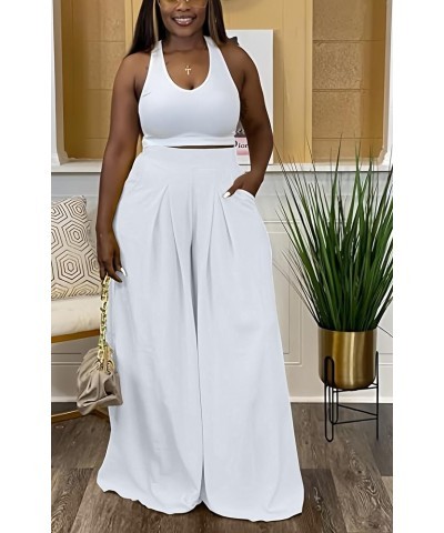 Casual Palazzo Pants for Women Lounge Pants Wide Leg Trousers Women Skirt Pants with Elastic Waistband 9399 White $21.72 Pants