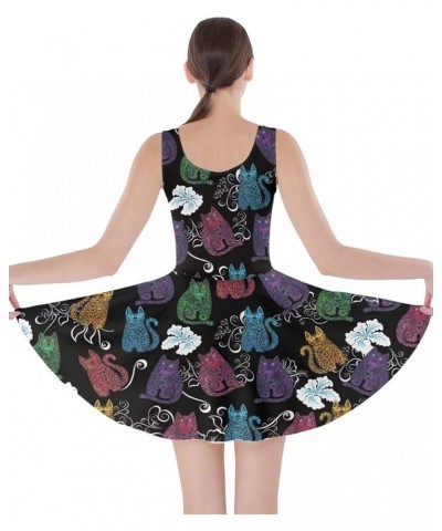 Womens Cats Kitten Meow Paw Pet Kitty Animals Claw Skater Dress, XS-5XL Colorful Cat Dark $17.39 Dresses