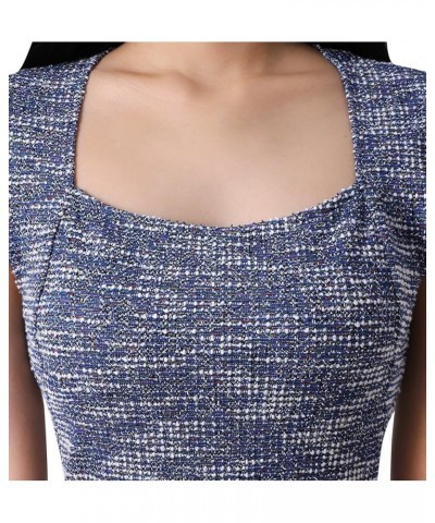 Womens Square Neck Work Business Cocktail Party Bodycon Sheath Dress Blue Tweed-2 $20.68 Dresses