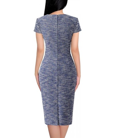 Womens Square Neck Work Business Cocktail Party Bodycon Sheath Dress Blue Tweed-2 $20.68 Dresses