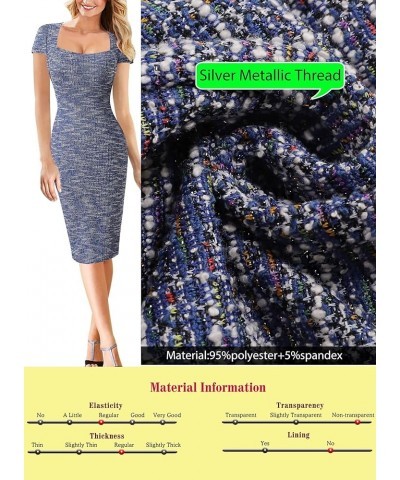 Womens Square Neck Work Business Cocktail Party Bodycon Sheath Dress Blue Tweed-2 $20.68 Dresses