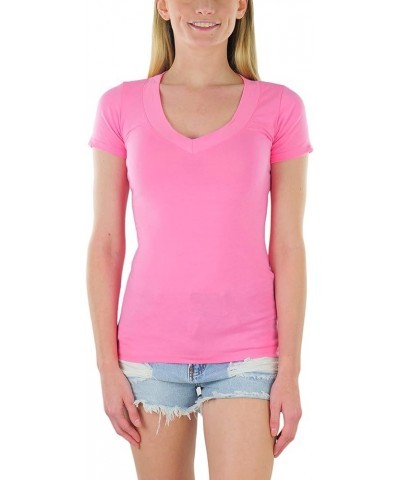 Women's Basic Short Sleeve Wide Band V-Neck Tee Sweet Pink $8.93 T-Shirts