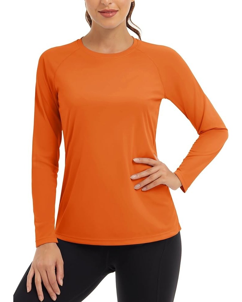 Women's Sun Protection Shirt UPF 50+ Long Sleeve Hiking Running Sport Workout Rash Guards Tops Dark Orange $10.99 Activewear