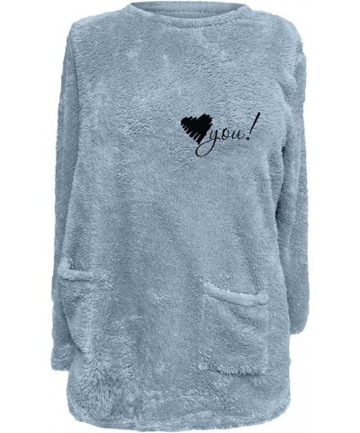 Women’s Sherpa Fleece Shirts Long Sleeve Heart Print Cozy Warm Tops Round Neck Loose Casual Winter Sweatshirts 4 Light Blue $...