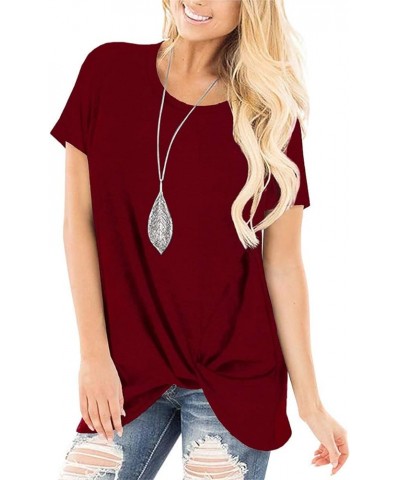 Women's Casual Shirts Twist Knot Tunics Tops 005- Burgundy $11.60 Tops