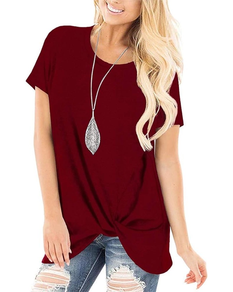 Women's Casual Shirts Twist Knot Tunics Tops 005- Burgundy $11.60 Tops