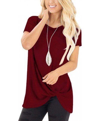 Women's Casual Shirts Twist Knot Tunics Tops 005- Burgundy $11.60 Tops