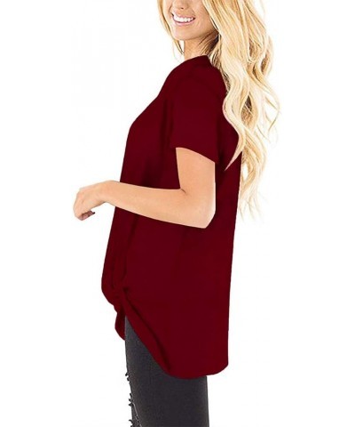 Women's Casual Shirts Twist Knot Tunics Tops 005- Burgundy $11.60 Tops