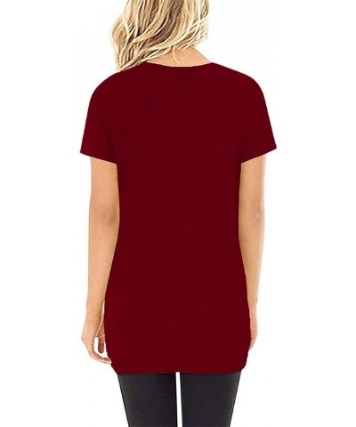 Women's Casual Shirts Twist Knot Tunics Tops 005- Burgundy $11.60 Tops