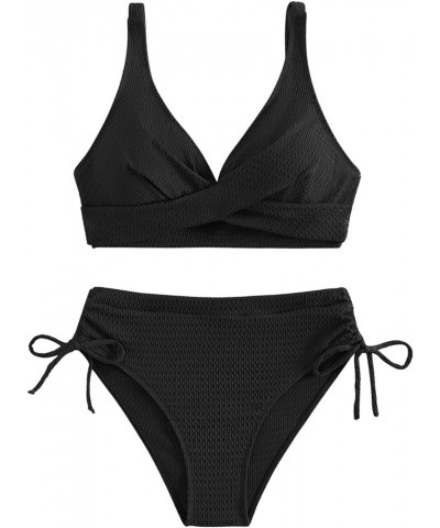 Women's 2 Piece Bikini Swimsuit Wrap Drawstring High Waisted Bathing Suit Black $14.40 Swimsuits