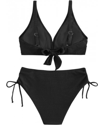 Women's 2 Piece Bikini Swimsuit Wrap Drawstring High Waisted Bathing Suit Black $14.40 Swimsuits