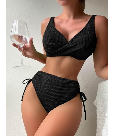 Women's 2 Piece Bikini Swimsuit Wrap Drawstring High Waisted Bathing Suit Black $14.40 Swimsuits