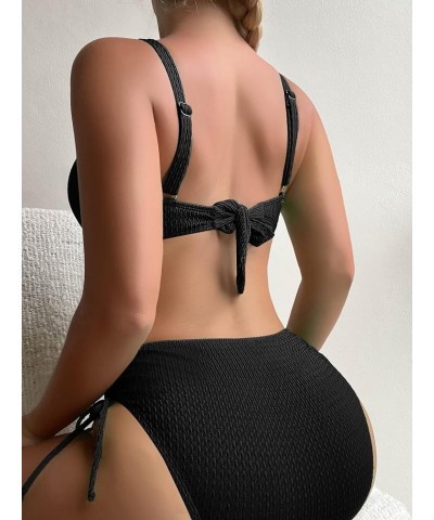 Women's 2 Piece Bikini Swimsuit Wrap Drawstring High Waisted Bathing Suit Black $14.40 Swimsuits