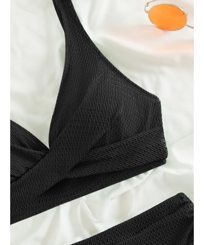 Women's 2 Piece Bikini Swimsuit Wrap Drawstring High Waisted Bathing Suit Black $14.40 Swimsuits