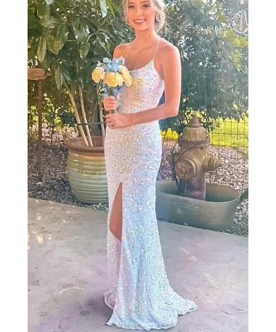 Women's Sequin Prom Dresses with Slit Mermaid Sparkly Glitter Evening Gown Spaghetti Straps Long Formal Dress Plus Size Mint ...