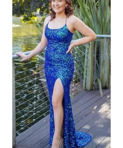 Women's Sequin Prom Dresses with Slit Mermaid Sparkly Glitter Evening Gown Spaghetti Straps Long Formal Dress Plus Size Mint ...