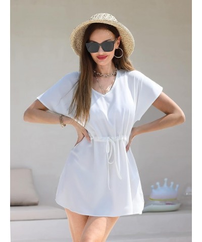 Womens Swimsuit Cover Up Beach Coverup Sexy Summer Short Sleeve V Neck Loose Dress White $12.47 Swimsuits