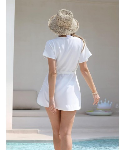 Womens Swimsuit Cover Up Beach Coverup Sexy Summer Short Sleeve V Neck Loose Dress White $12.47 Swimsuits