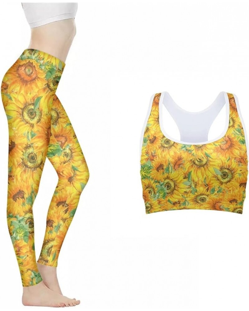 Womens Seamless Outfit 2 Piece Yoga Pants and Vest Tops Workout Gym Leggings Padded Sport Bra Set Sunflower $15.07 Activewear