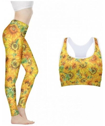 Womens Seamless Outfit 2 Piece Yoga Pants and Vest Tops Workout Gym Leggings Padded Sport Bra Set Sunflower $15.07 Activewear