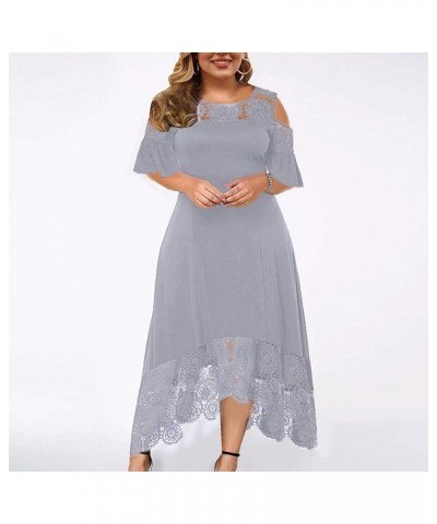 Plus Size Dresses for Women, Fashion Women's Lace Stitching Ruffle Short-Sleeved Strapless Sheath Dress Women Gray $9.10 Dresses