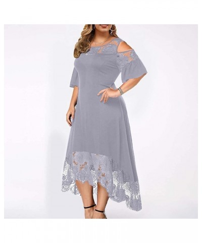 Plus Size Dresses for Women, Fashion Women's Lace Stitching Ruffle Short-Sleeved Strapless Sheath Dress Women Gray $9.10 Dresses