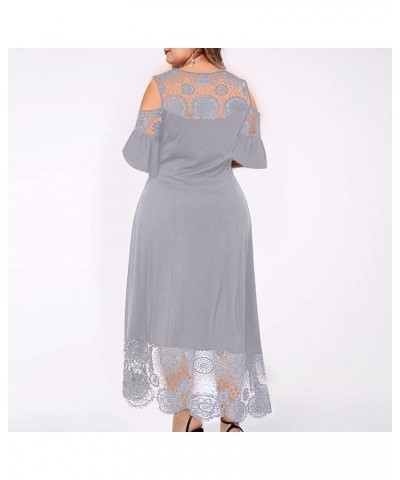 Plus Size Dresses for Women, Fashion Women's Lace Stitching Ruffle Short-Sleeved Strapless Sheath Dress Women Gray $9.10 Dresses