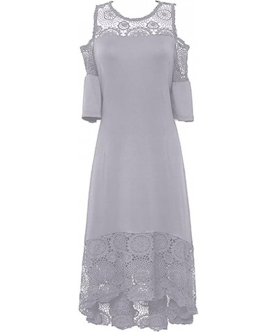 Plus Size Dresses for Women, Fashion Women's Lace Stitching Ruffle Short-Sleeved Strapless Sheath Dress Women Gray $9.10 Dresses